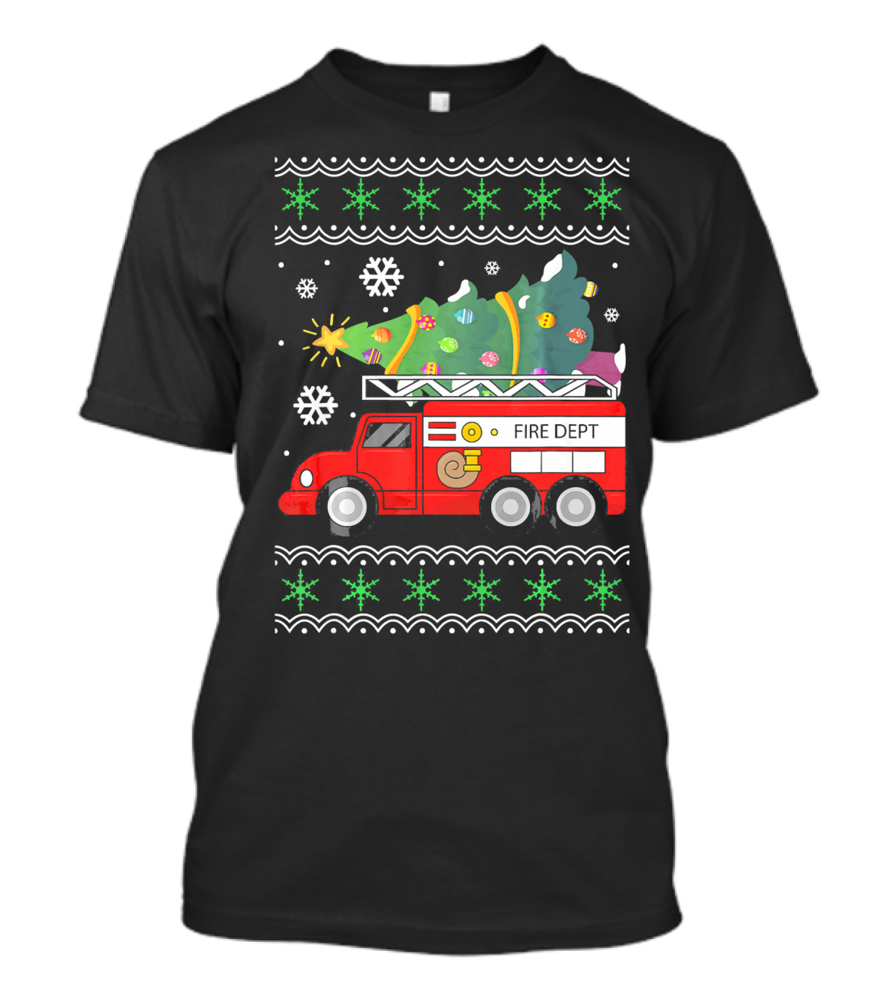 Firetruck Christmas Tree Firefighter Ugly T-Shirt