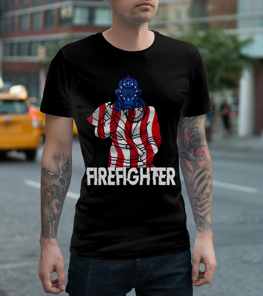 Firefighter American Flag Stars and Stripes Thin Red Line T-Shirt