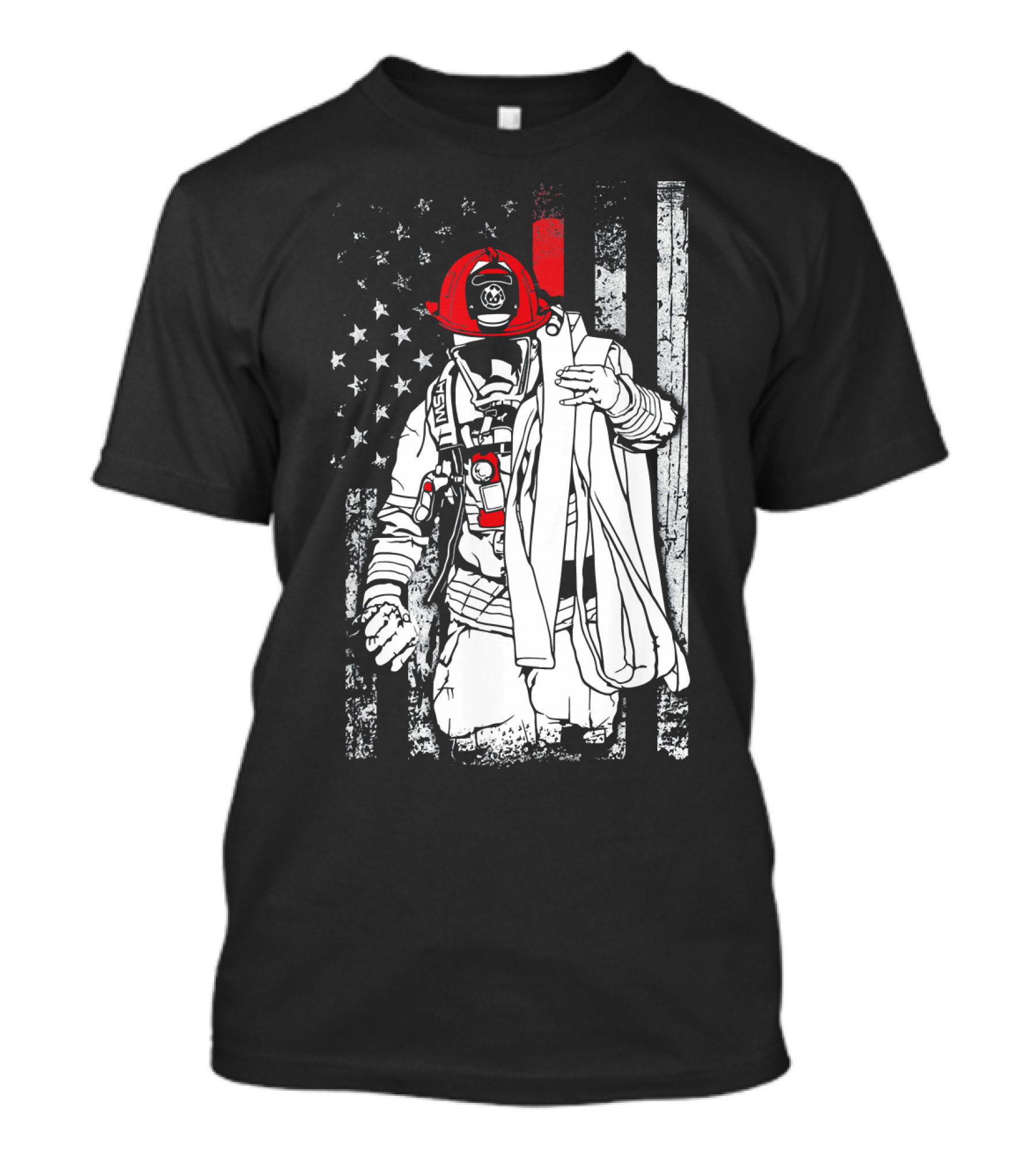 Firefighter With Helmet And American Flag Colors Patriotic T-Shirt