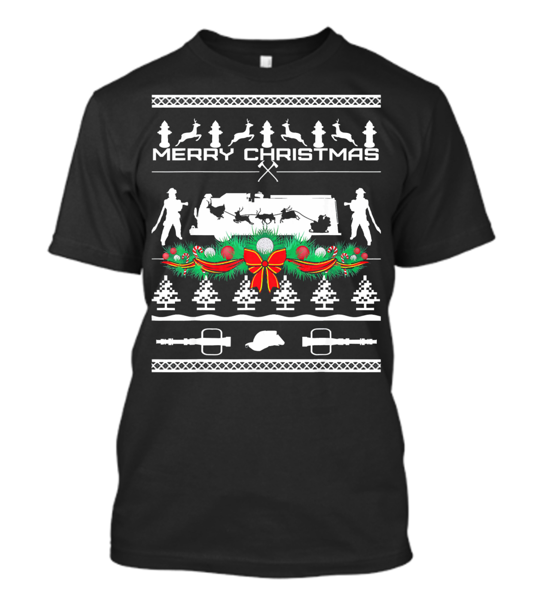 Merry Christmas Fireman Firefighter Fire Truck Holiday T-Shirt
