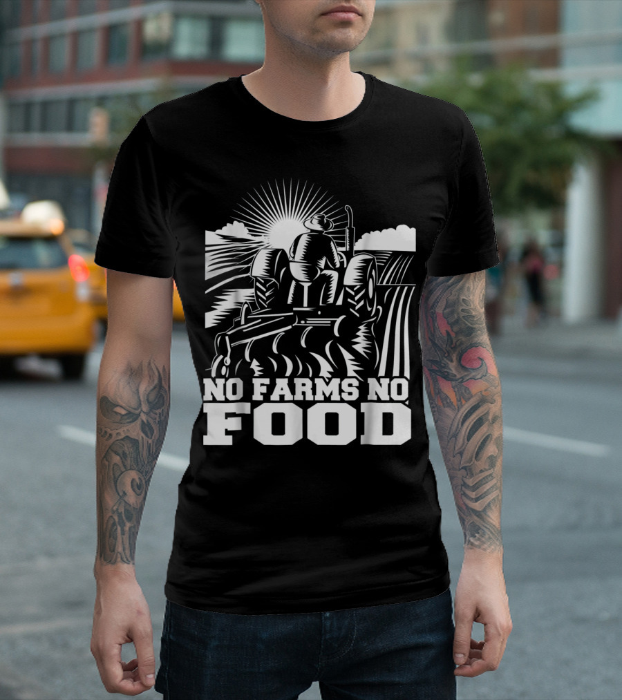 No Farms No Food Funny Farmers Farming Tractor Sunburst T-Shirt