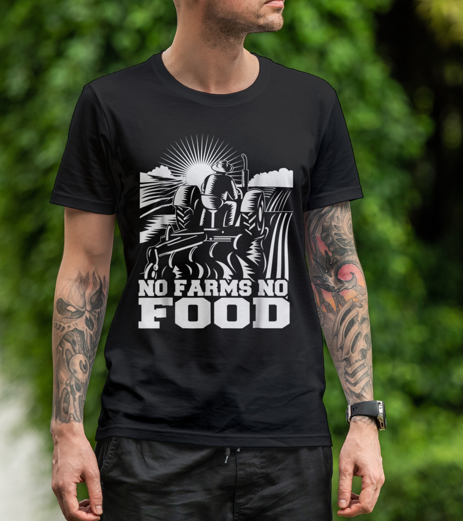 No Farms No Food Funny Farmers Farming Tractor Sunburst T-Shirt