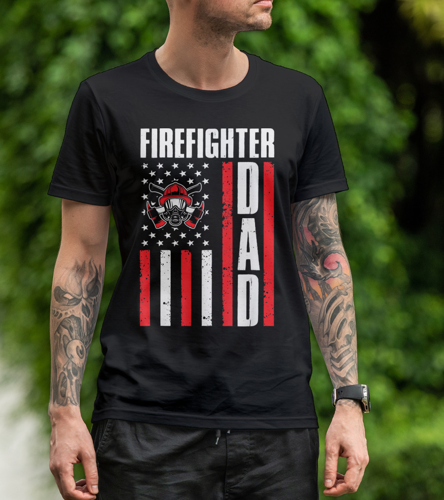 Fighter Dad Fireman Amer Flag Helmet T-Shirt