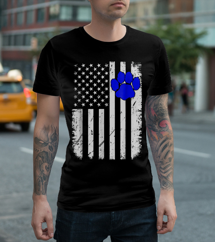 Fun Thin Blue Line American Flag Police K9 Dog Paw T-Shirt