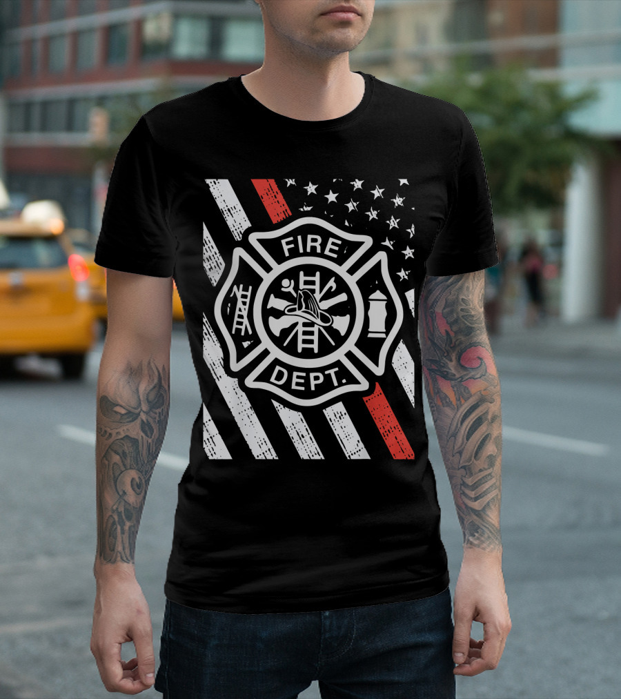 Fire Dept Firefighter US Flag Thin Red Line T-Shirt