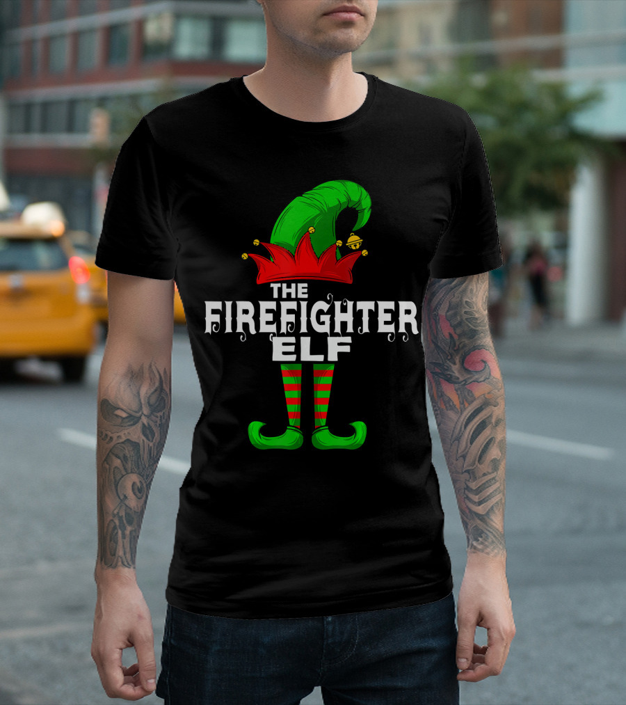 FIREFIGHTER Elf Christmas Group Hat and Boots T-Shirt