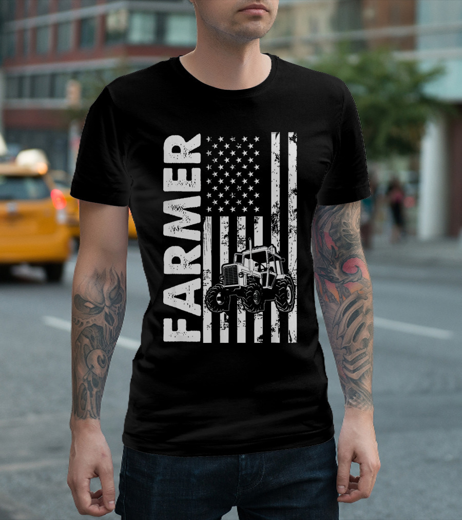 Farmer American Flag Tractor T-Shirt