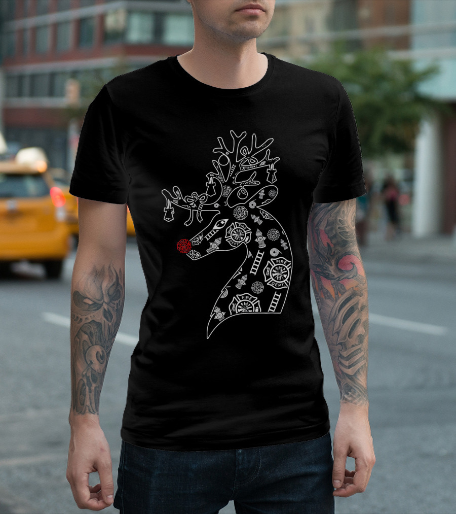 Funny Deer Firefighter Christmas Fire Dept Me T-Shirt