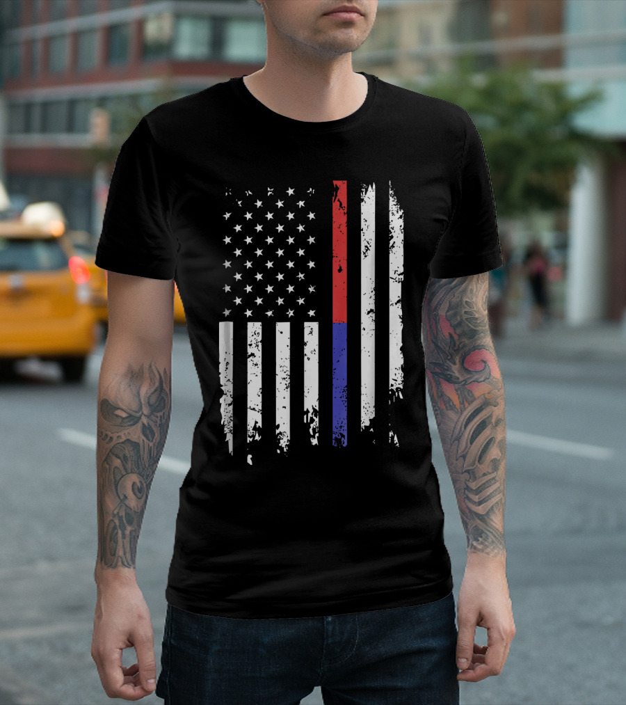 Firefighter Police Flag Thin Blue Red American Flag T-Shirt
