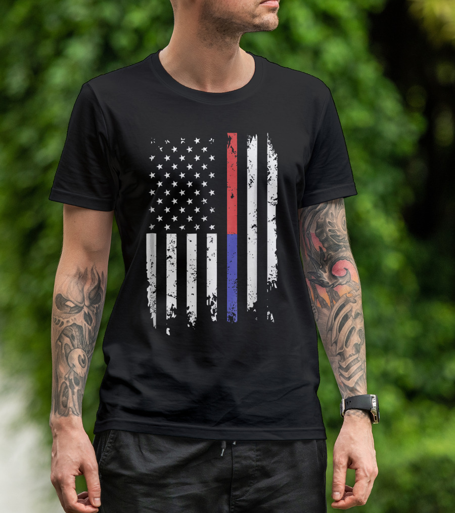 Firefighter Police Flag Thin Blue Red American Flag T-Shirt