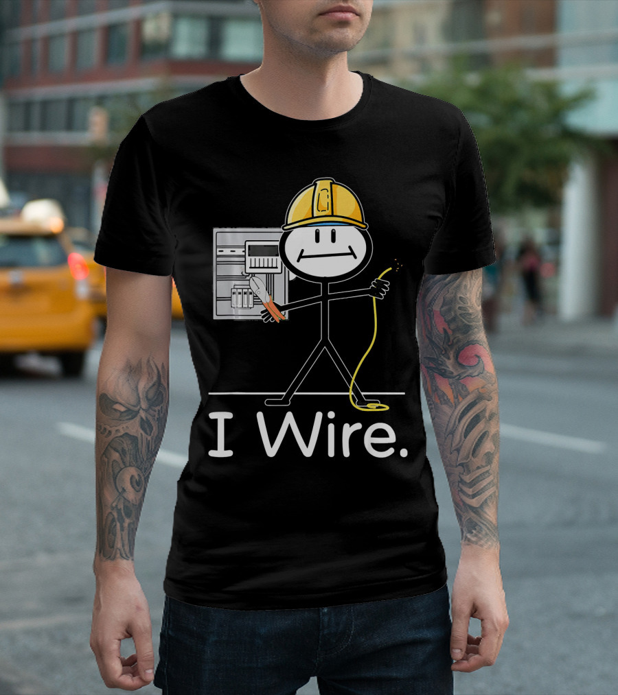 Funny Electrician I Wire Stick Figure with Hard Hat and Tools T-Shirt