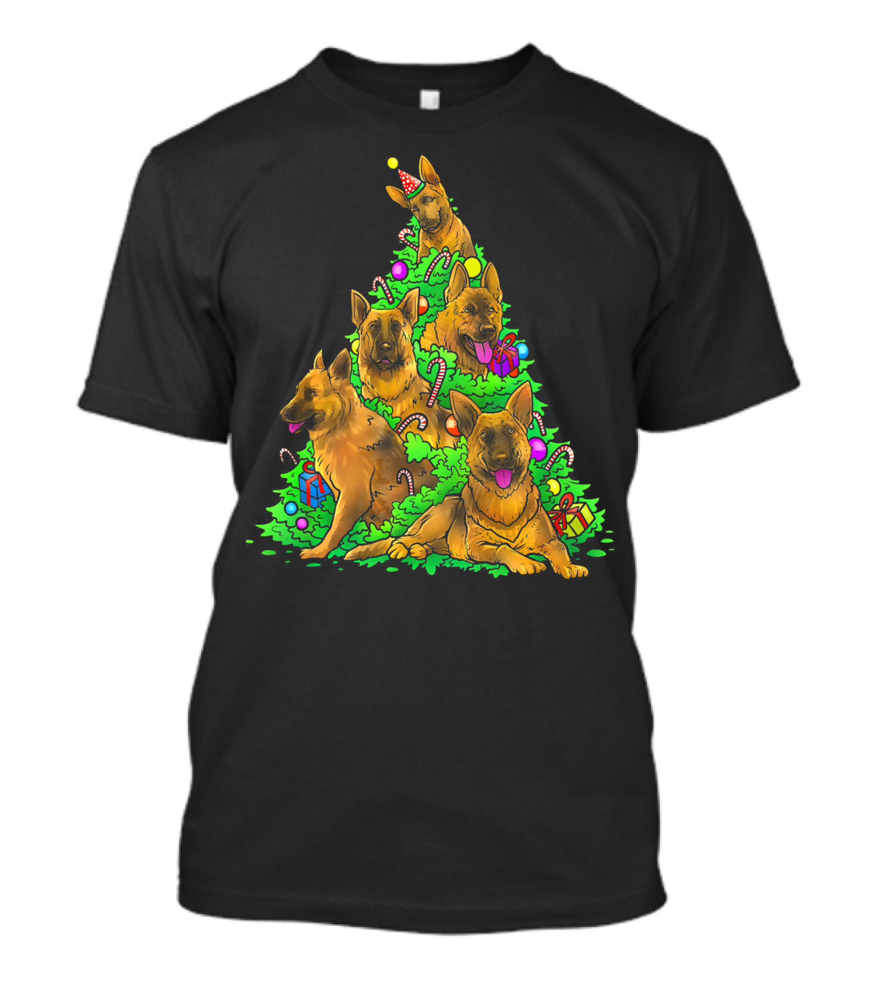 German Shepherds Christmas Tree With Holiday Decorations T-Shirt
