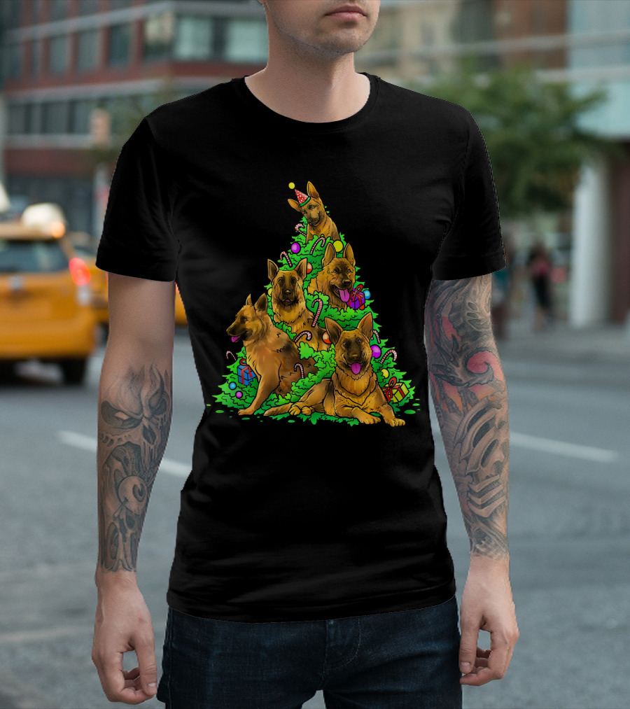 German Shepherds Christmas Tree With Holiday Decorations T-Shirt