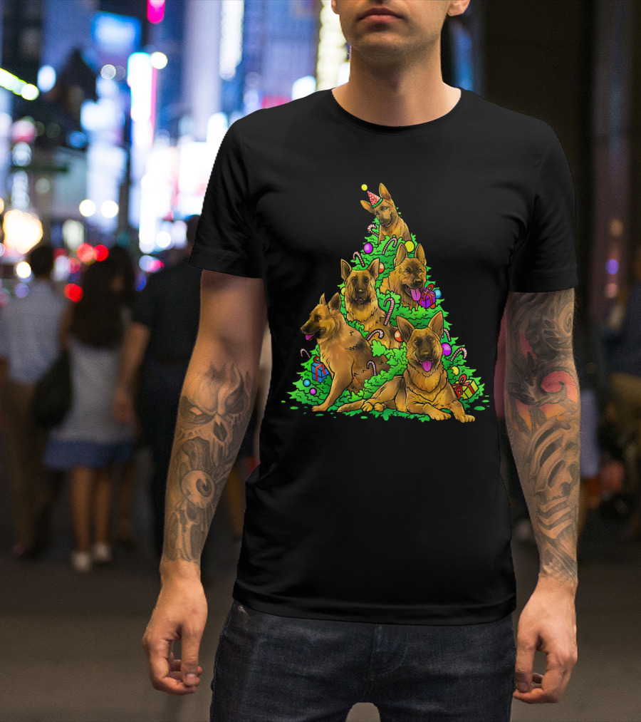 German Shepherds Christmas Tree With Holiday Decorations T-Shirt
