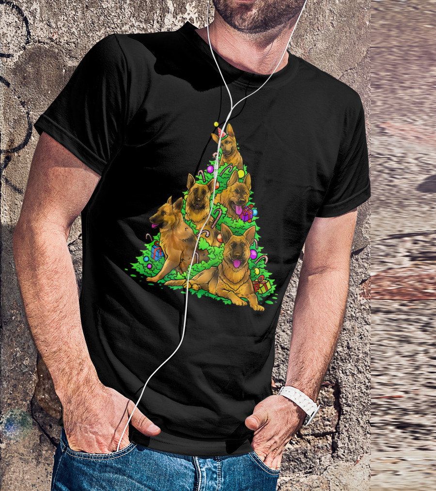 German Shepherds Christmas Tree With Holiday Decorations T-Shirt