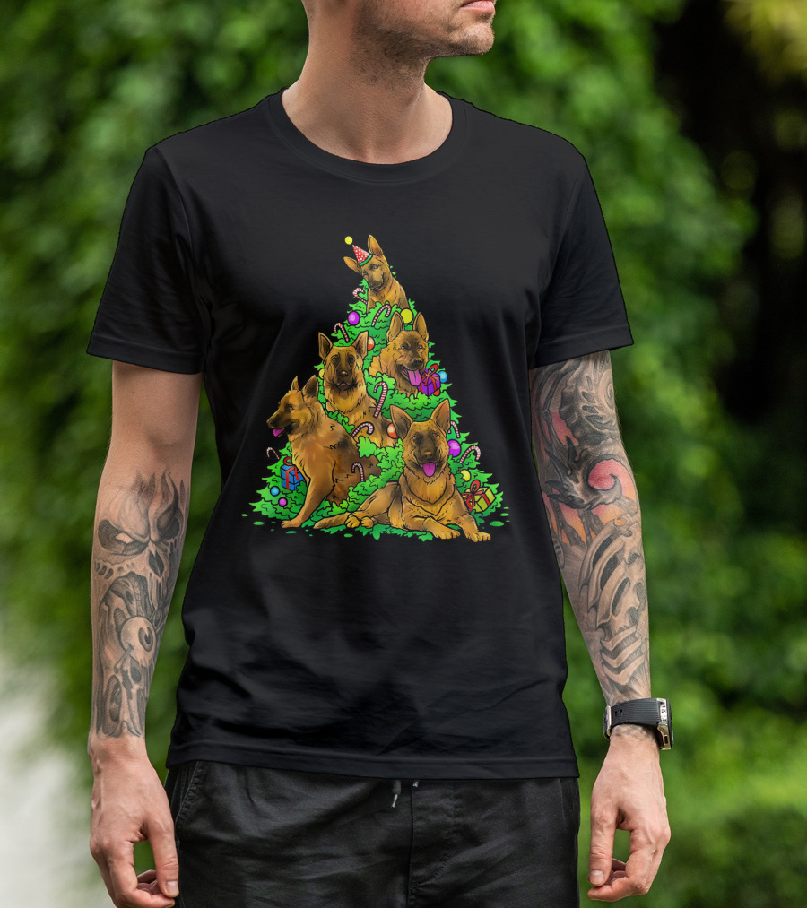 German Shepherds Christmas Tree With Holiday Decorations T-Shirt