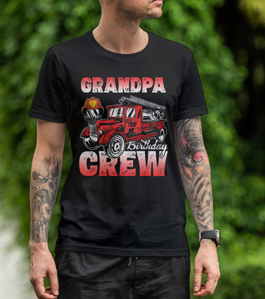Grandpa Birthday Crew Vintage Firefighter Truck T-Shirt