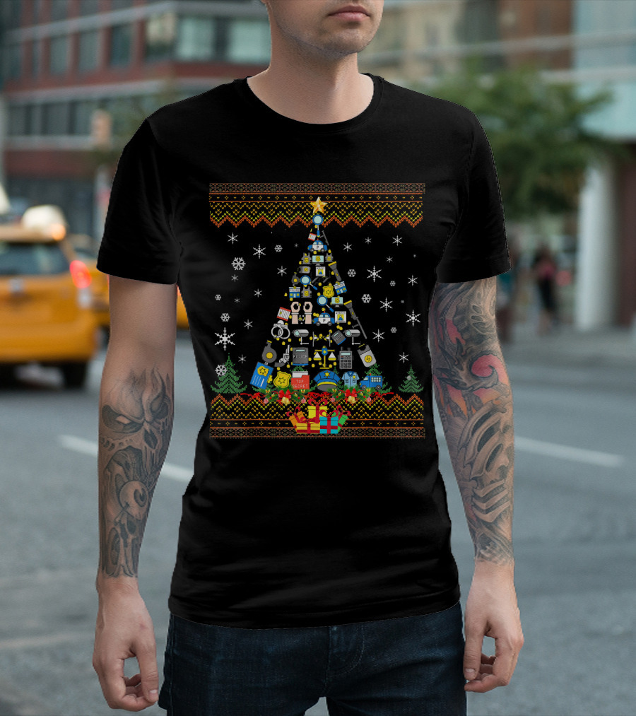 Funny Police Christmas Tree Snowflakes Icon T-Shirt