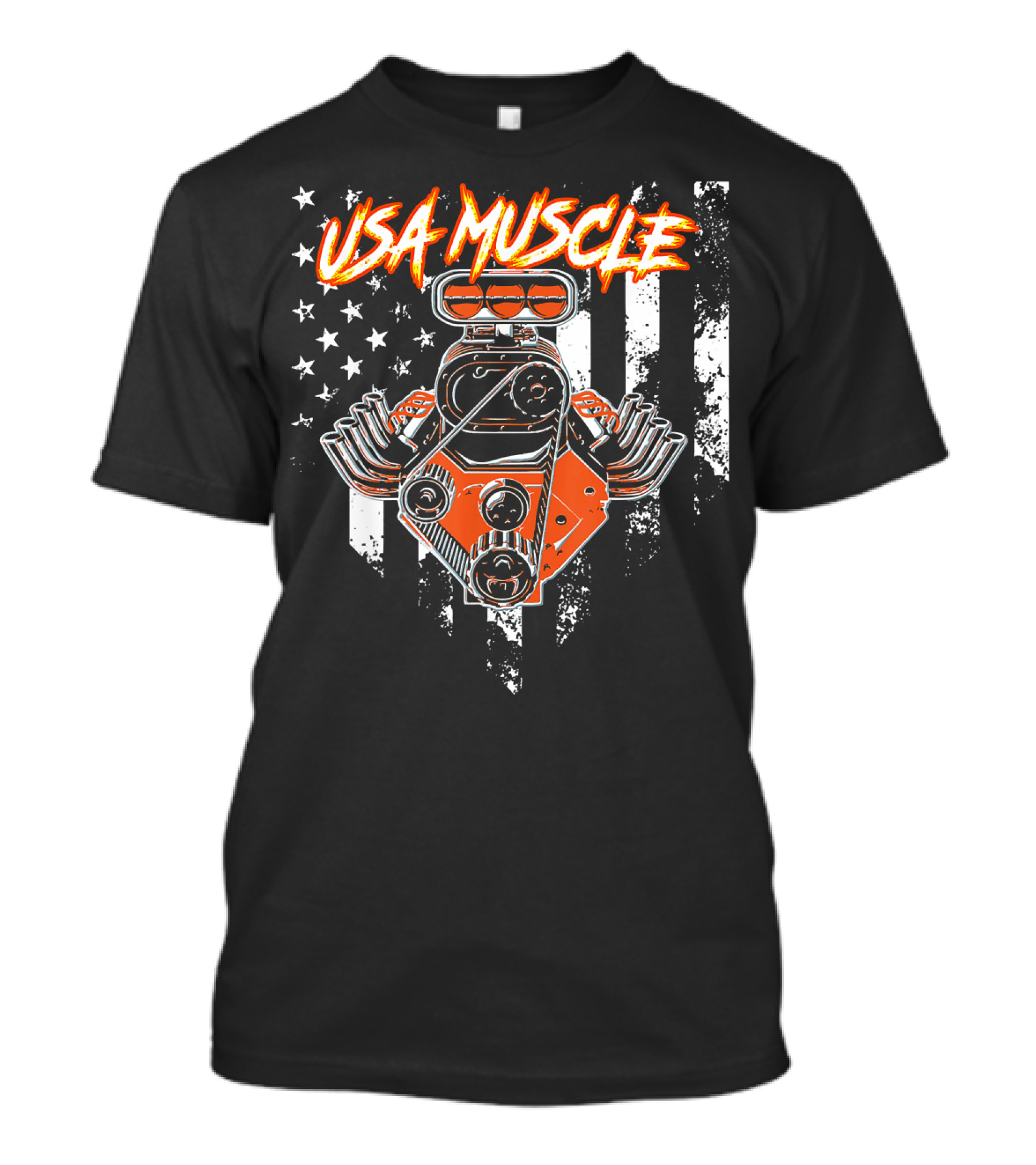 USA Muscle Engine With American Flag Background T-Shirt