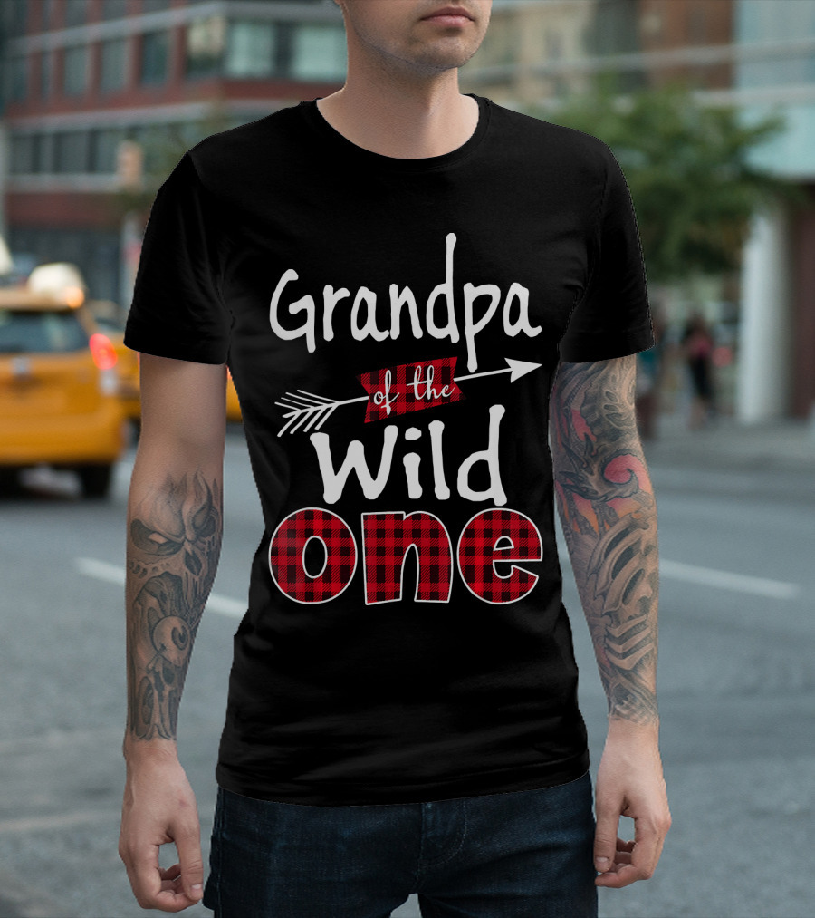 Grandpa of the Wild One Buffalo Plaid Arrow T-Shirt