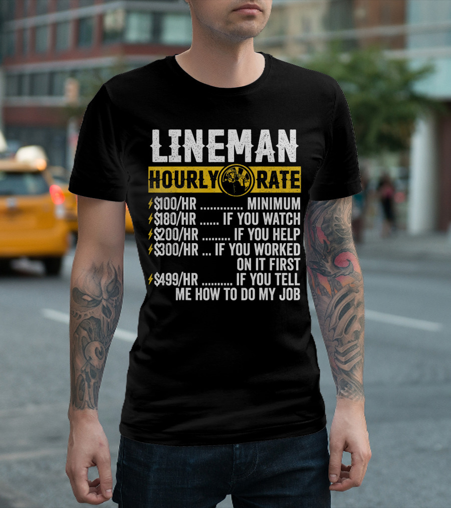 Lineman Hourly Rate Funny Vintage Electrician Humor T-Shirt