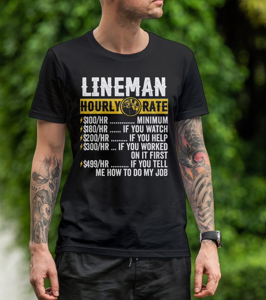 Lineman Hourly Rate Funny Vintage Electrician Humor T-Shirt