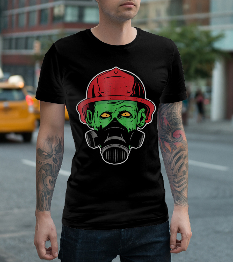 Halloween Firefighter Zombie Gas Mask Helm T-Shirt