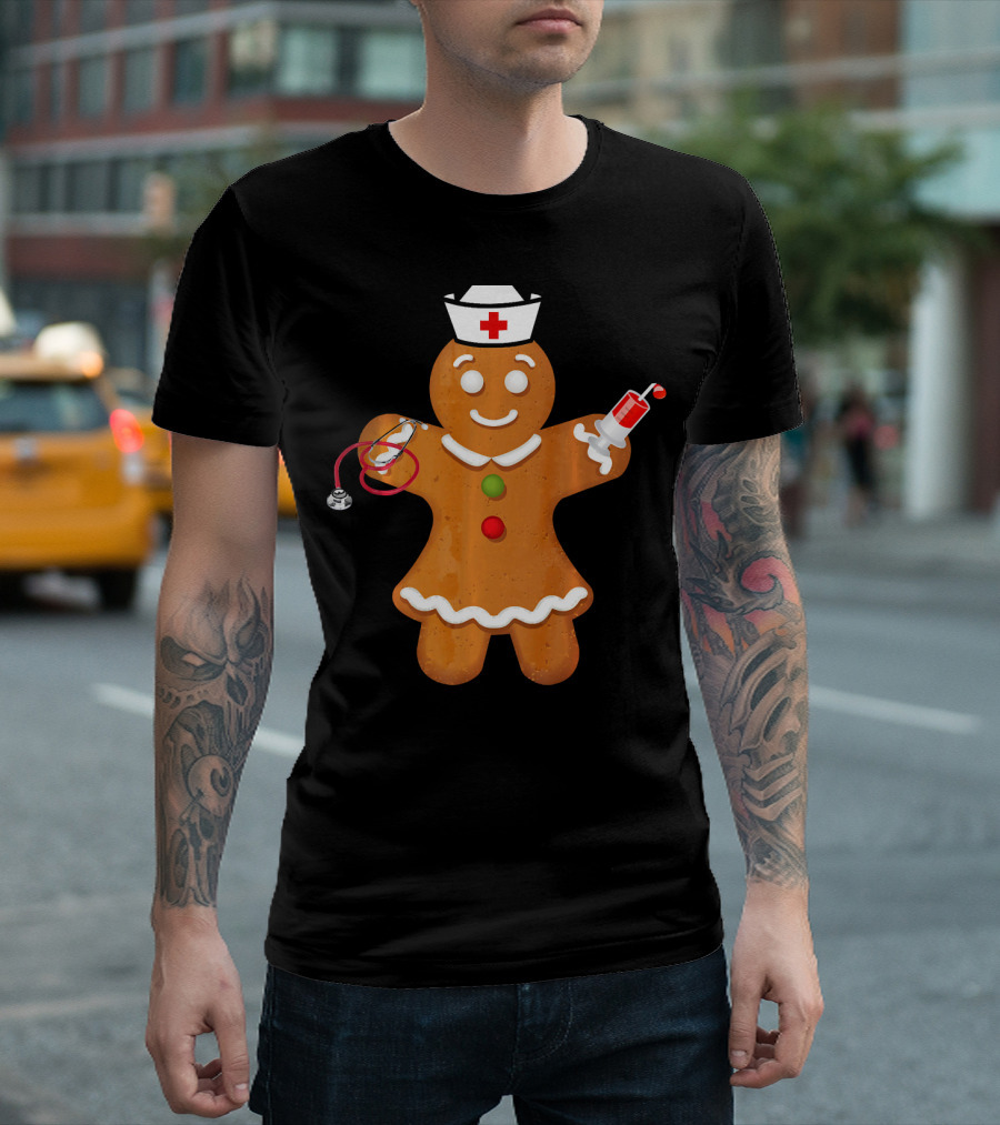 Gingerbread Nurse Christmas Cookie Costume with Stethoscope and Syringe T-Shirt