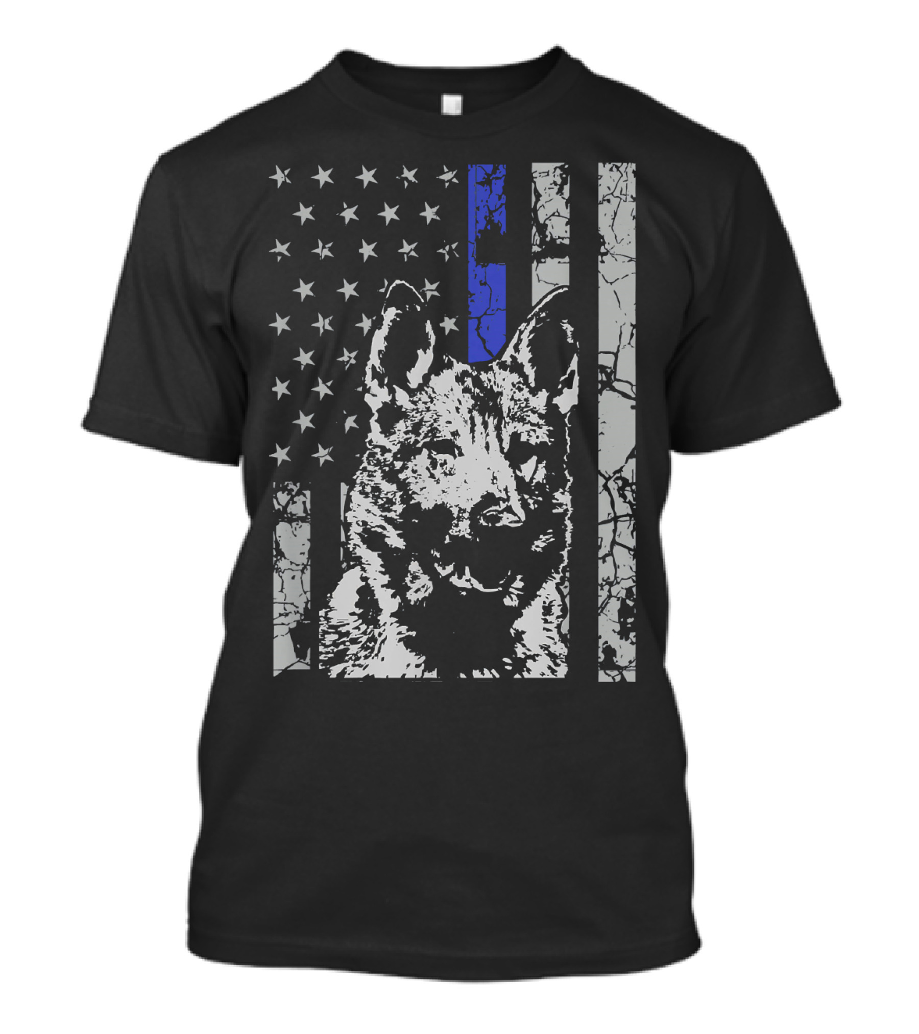German Shepherd K9 Thin Blue Line American Flag T-Shirt