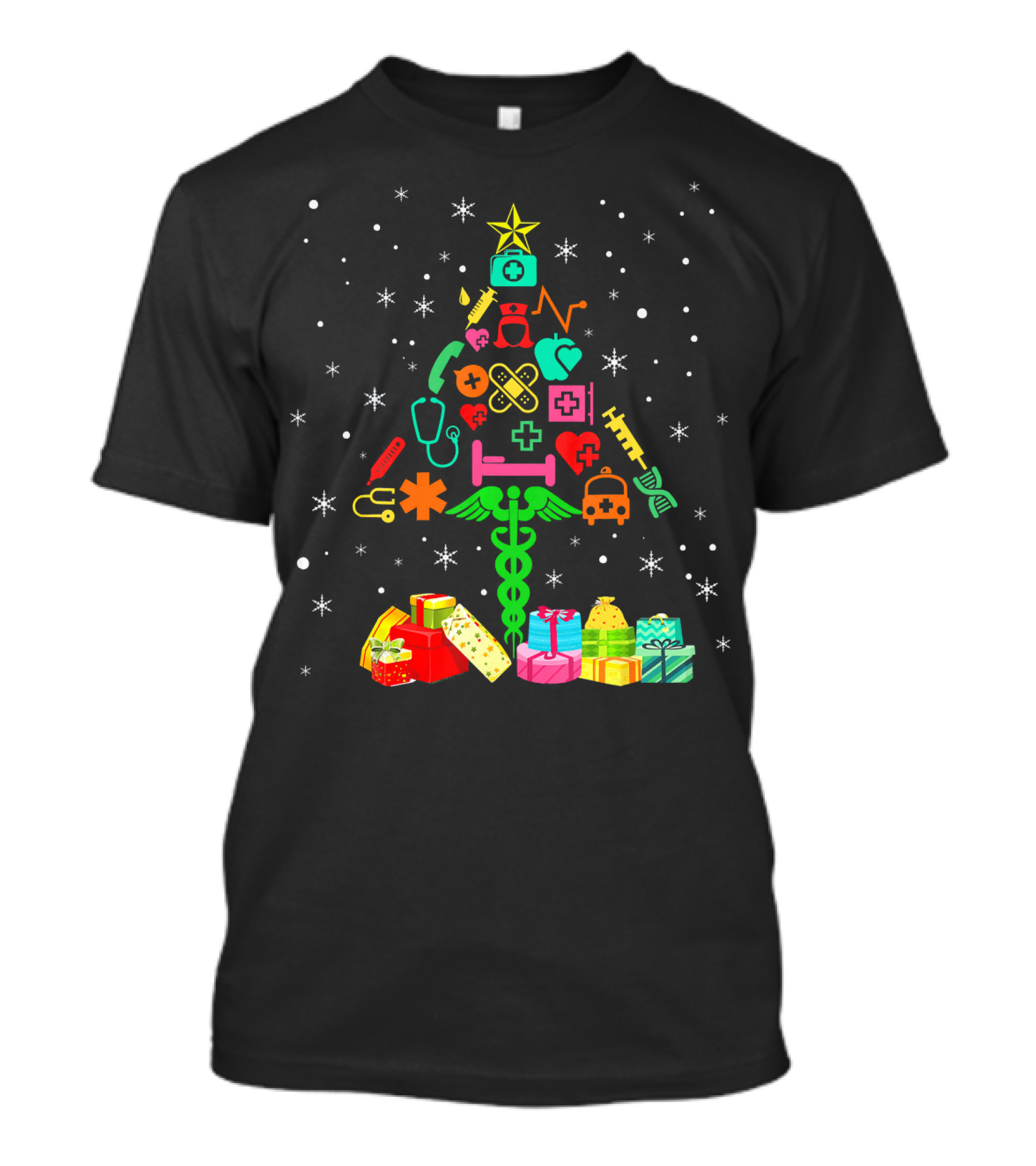 Funny Nurse Christmas Tree With Medical Symbols And Presents T-Shirt