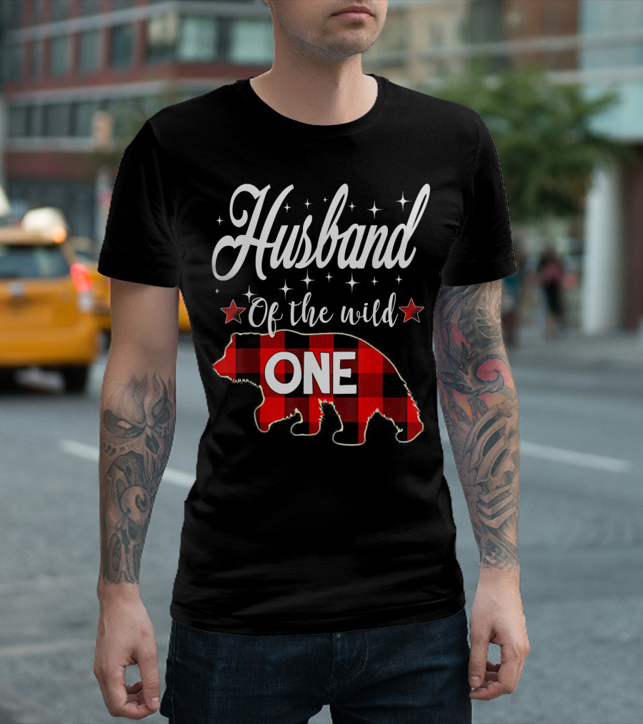 Husband of the Wild One Bear Plaid Stars T-Shirt