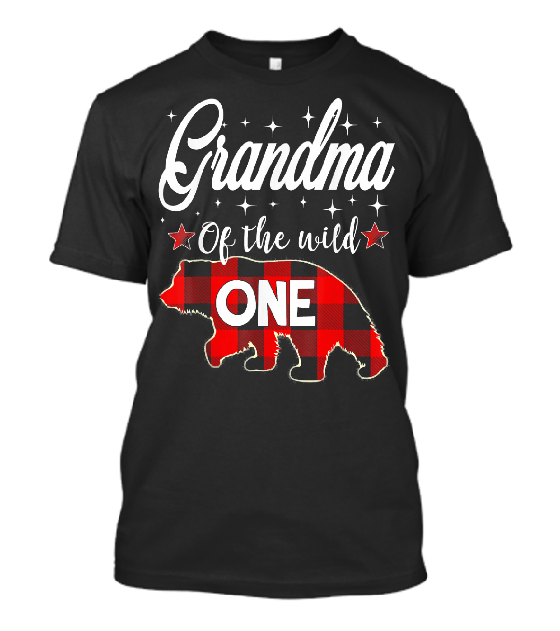 Grandma Of The Wild One Bear Plaid Stars T-Shirt