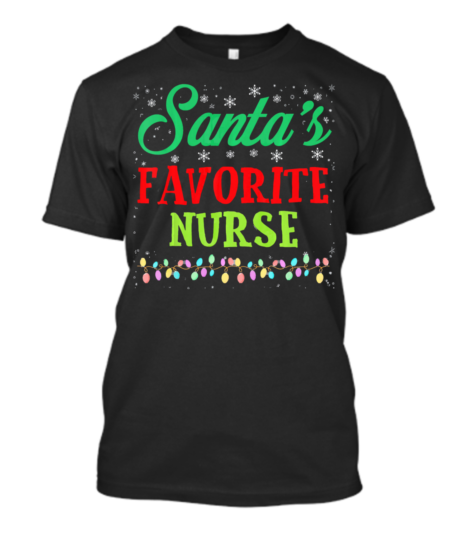 Santa’s Favorite Nurse Christmas Lights Snowflakes T-Shirt