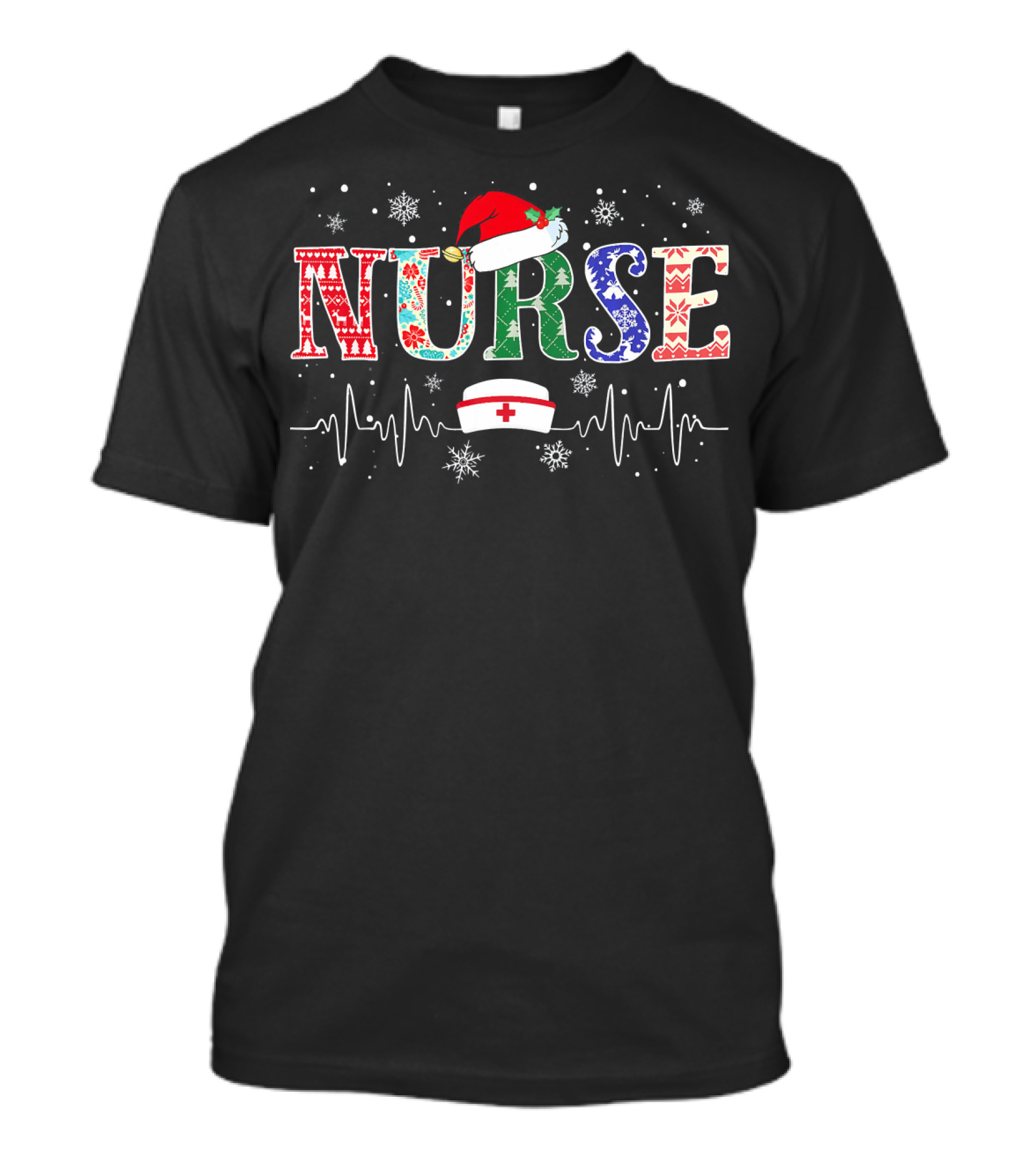 Funny Christmas Nurse Santa Hat Festive Snowflakes T-Shirt