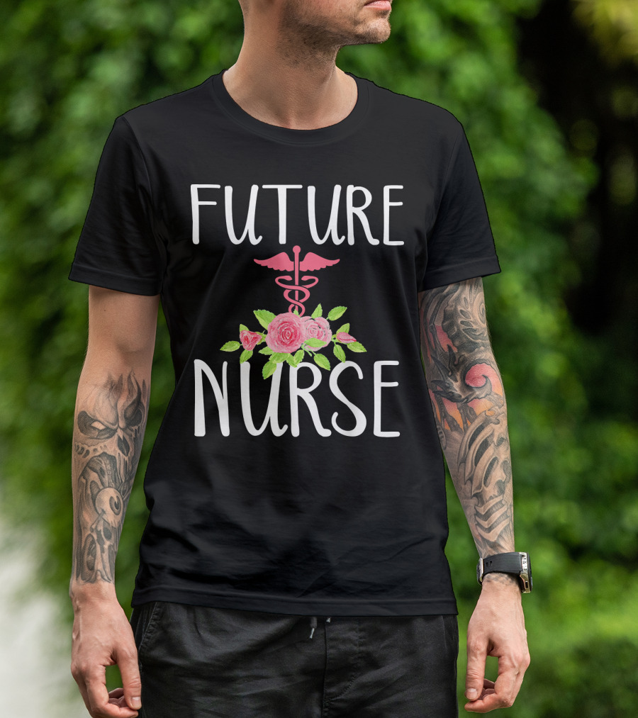 Future Nurse Medical Student Roses And Caduceus T-Shirt
