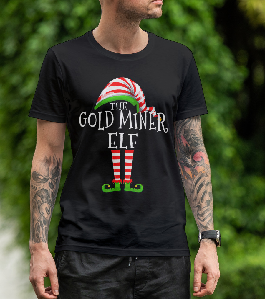 The Gold Miner Elf Family Matching Group Christmas Hat And Shoes T-Shirt
