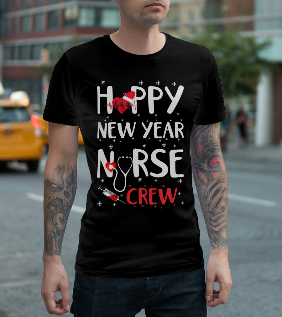 Happy New Year Nurse Crew Santa's Favorite with Heartbeat and Stethoscope T-Shirt