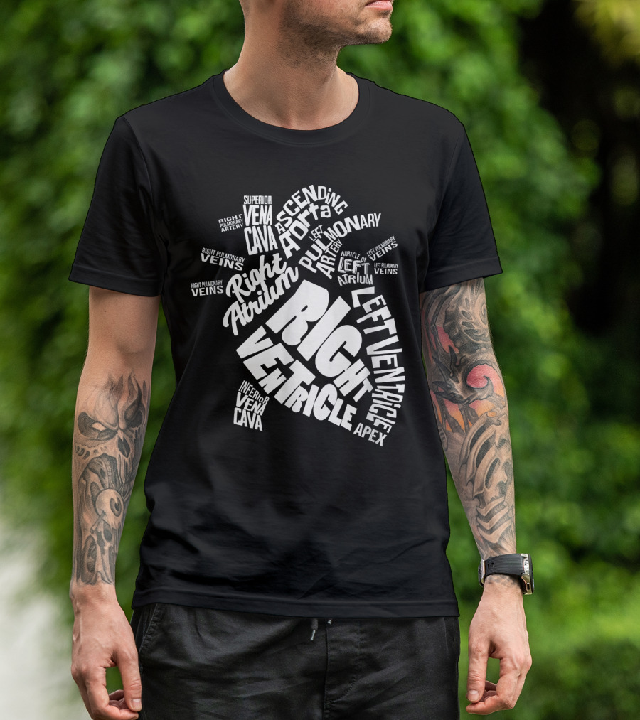Heart Diagram Cardiac Anatomy Right Ventricle Pulmonary Arteries Nurse Stud T-Shirt