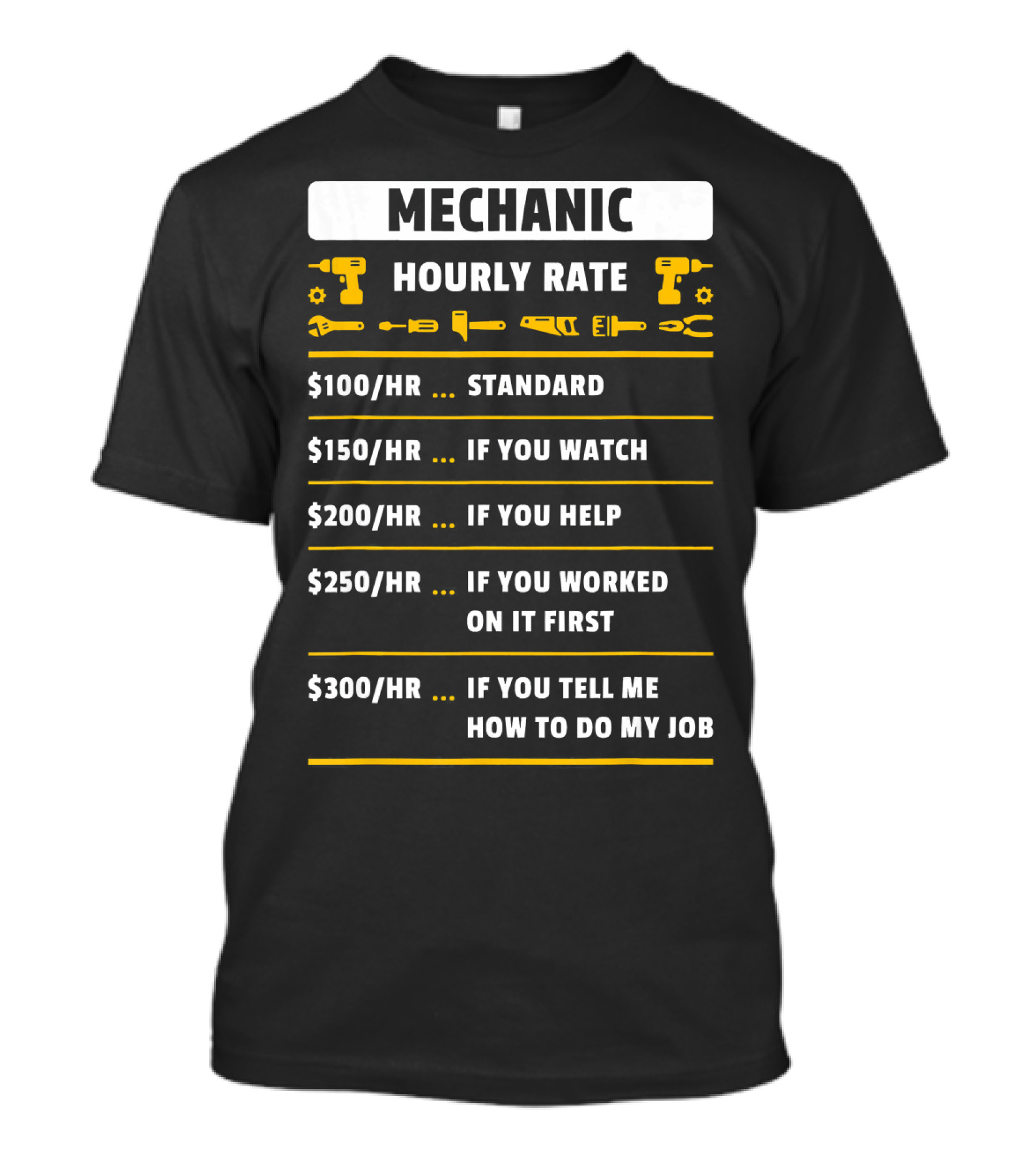 Mechanic Hourly Rate Drill Wrench Humor Standard Watch Help Worked First Job T-Shirt