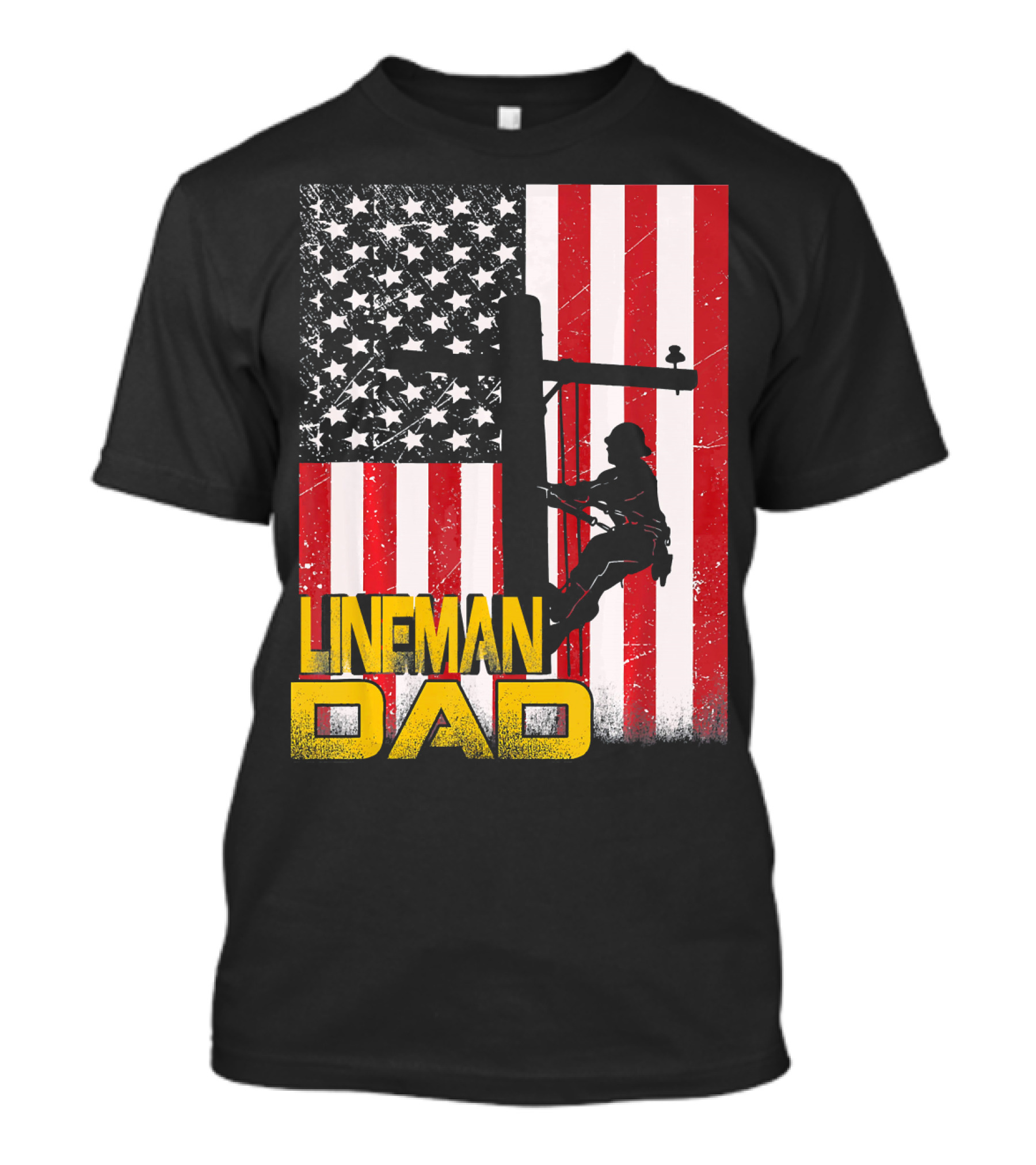 Lineman Dad Electrician American Flag Distressed Worker T-Shirt
