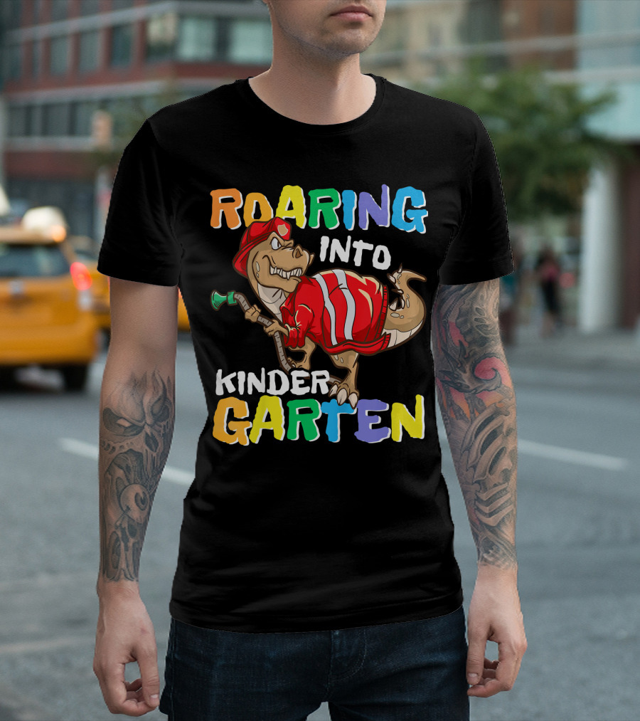 Roaring Into Kindergarten Dinosaur Fireman Adventure T-Shirt