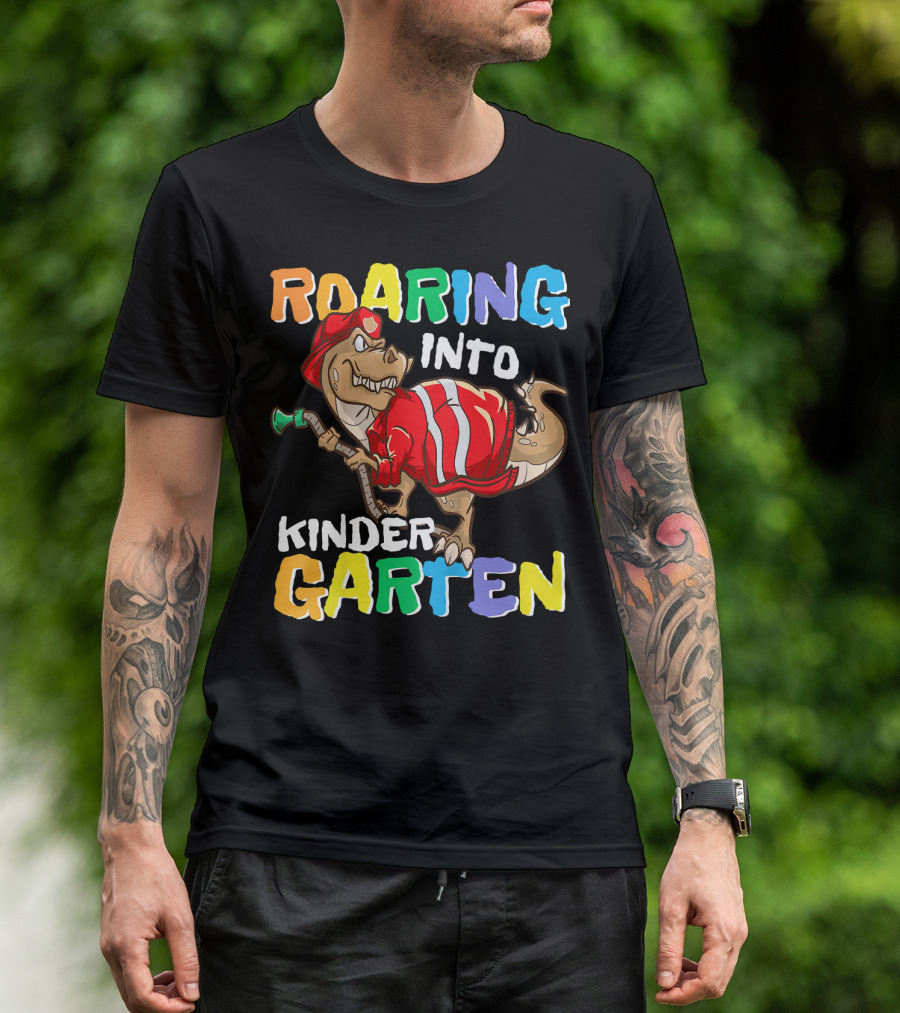 Roaring Into Kindergarten Dinosaur Fireman Adventure T-Shirt