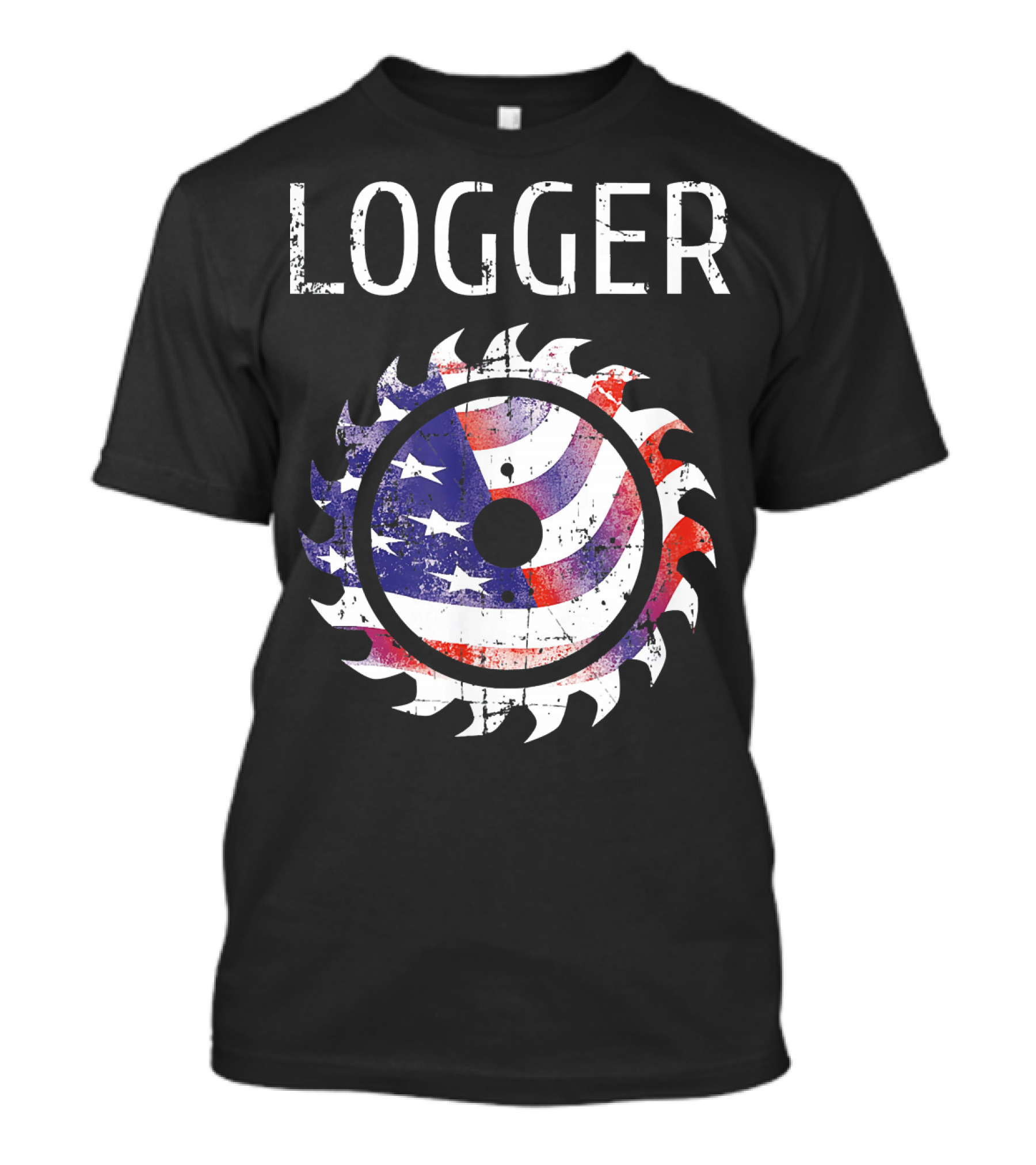 Logger Logging Lumberjack Patriotic American Flag Saw Blade T-Shirt