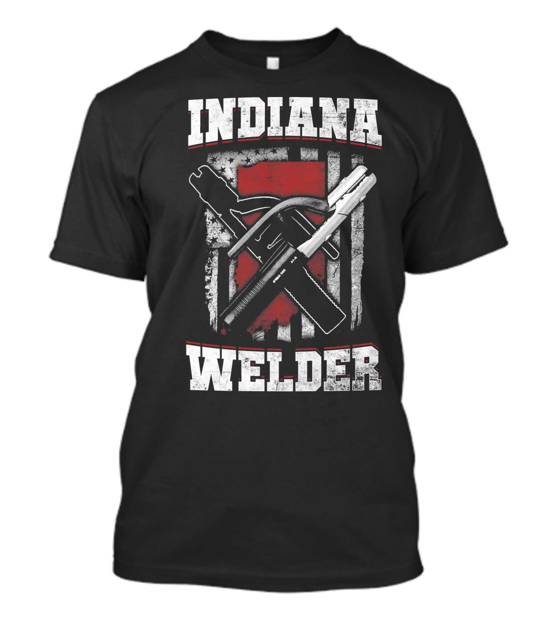 Indiana Welder Crossed Tools On Flag Background T-Shirt