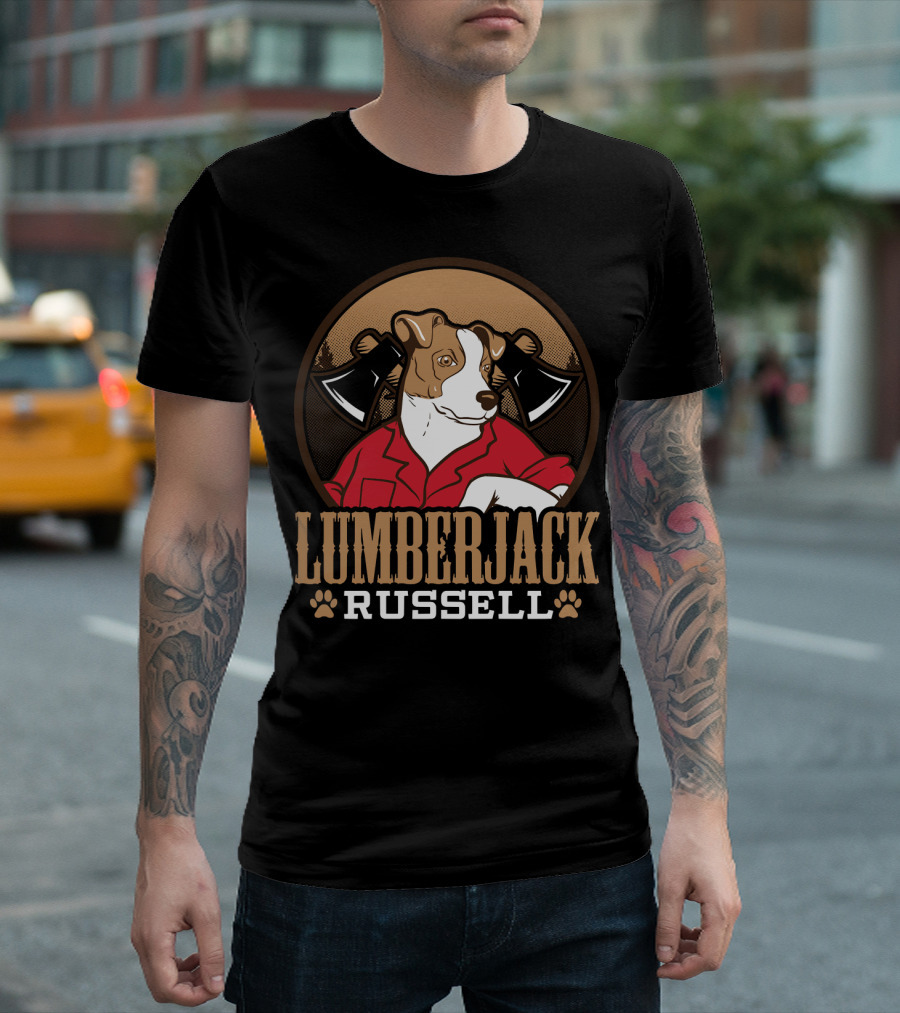 Lumberjack Jack Russell With Axes And Forest T-Shirt