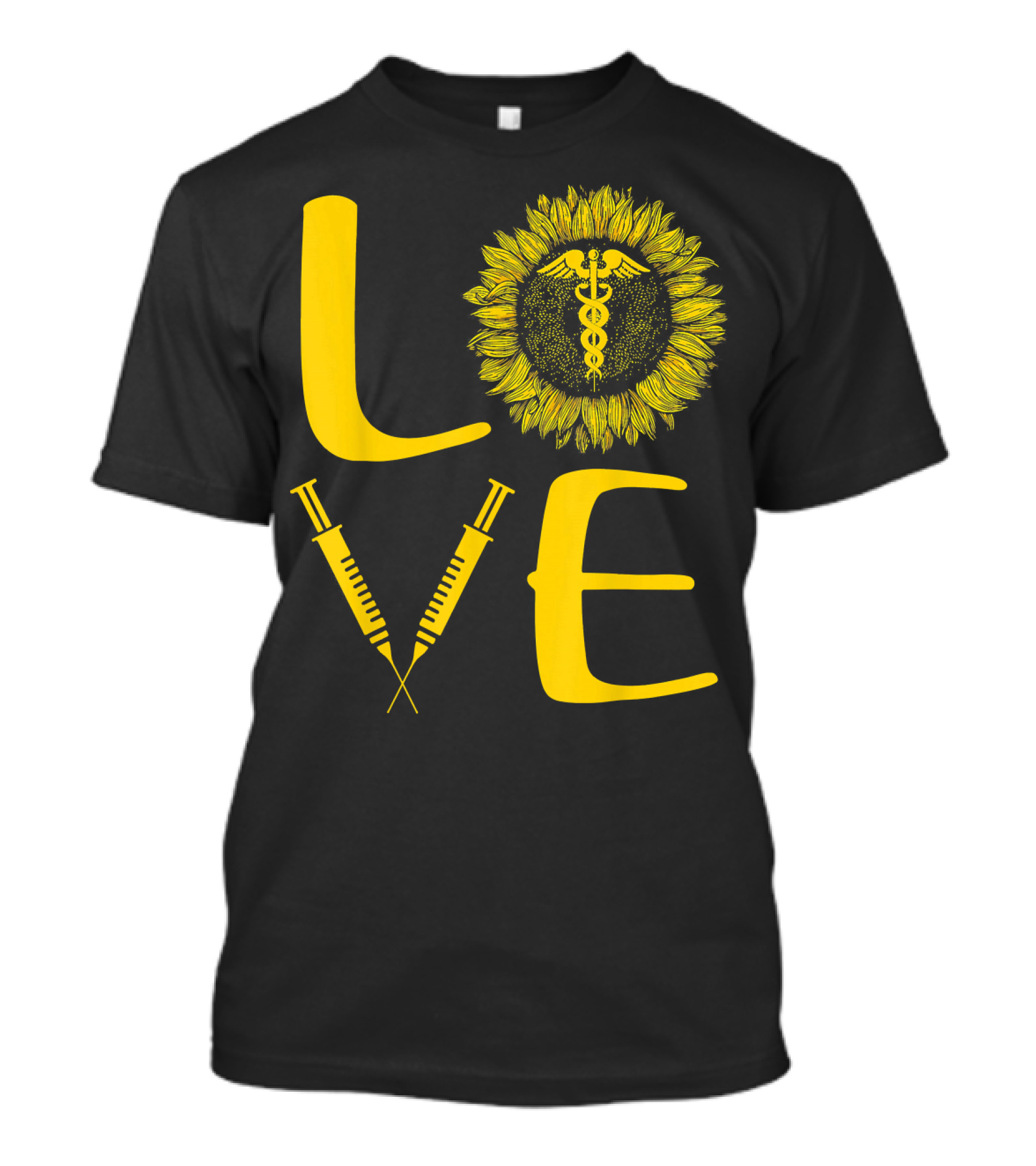 LOVE Nursing Nurse Caduceus Sunflower Syringe T-Shirt