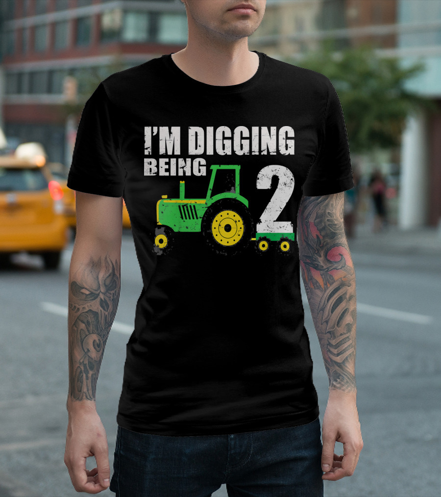 I'm Digging Being 2 Kids Tractor Birthday T-Shirt