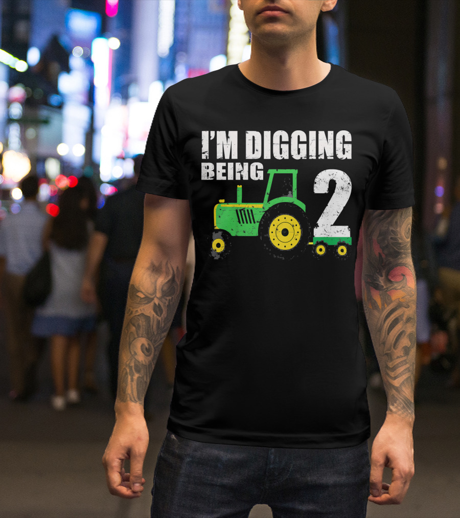 I'm Digging Being 2 Kids Tractor Birthday T-Shirt