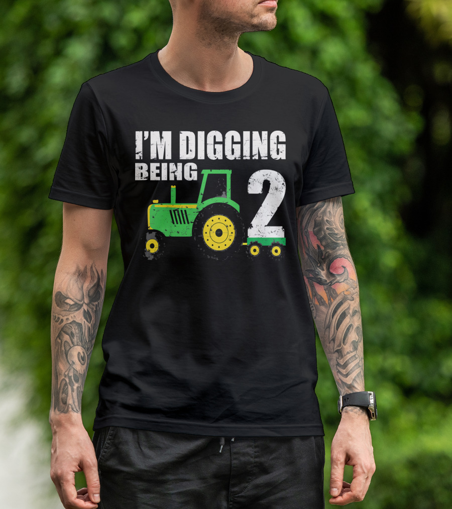 I'm Digging Being 2 Kids Tractor Birthday T-Shirt