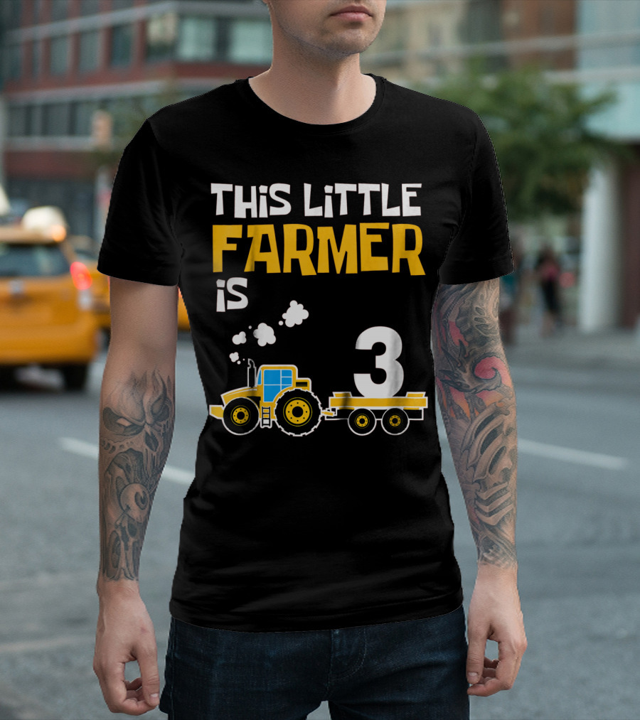 This Little Farmer Is 3 Kids 3rd Birthday Girls Tractor T-Shirt